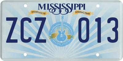 MS license plate ZCZ013