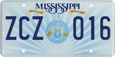 MS license plate ZCZ016