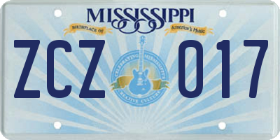 MS license plate ZCZ017