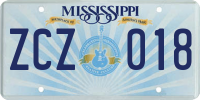 MS license plate ZCZ018