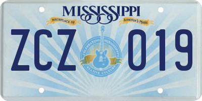 MS license plate ZCZ019