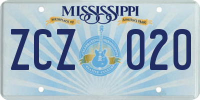 MS license plate ZCZ020