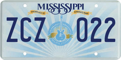 MS license plate ZCZ022