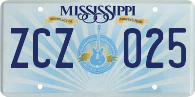 MS license plate ZCZ025