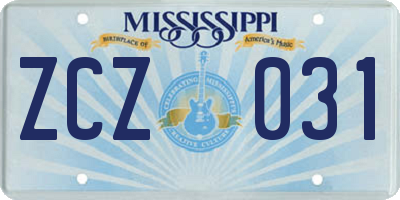 MS license plate ZCZ031