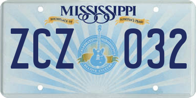 MS license plate ZCZ032