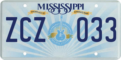 MS license plate ZCZ033