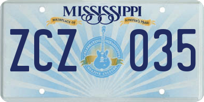 MS license plate ZCZ035