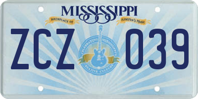 MS license plate ZCZ039
