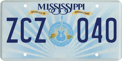 MS license plate ZCZ040