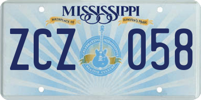 MS license plate ZCZ058