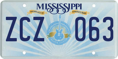 MS license plate ZCZ063