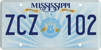 MS license plate ZCZ102