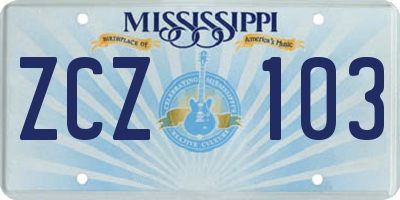 MS license plate ZCZ103