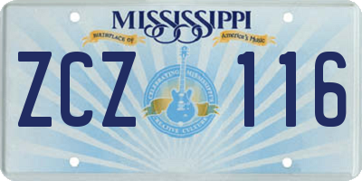 MS license plate ZCZ116