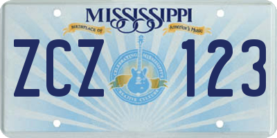 MS license plate ZCZ123