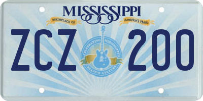 MS license plate ZCZ200