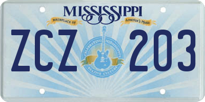 MS license plate ZCZ203
