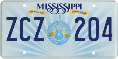 MS license plate ZCZ204