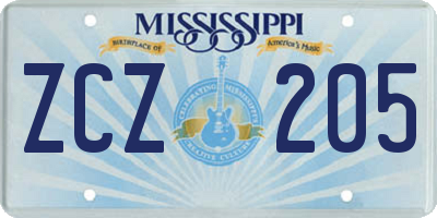MS license plate ZCZ205