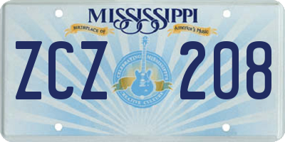 MS license plate ZCZ208