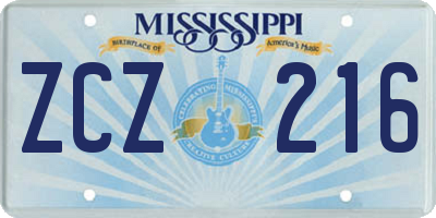 MS license plate ZCZ216