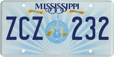 MS license plate ZCZ232
