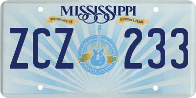 MS license plate ZCZ233