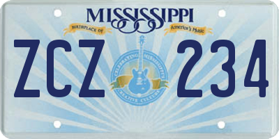 MS license plate ZCZ234