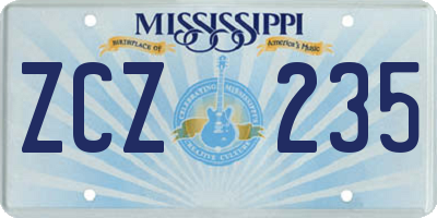 MS license plate ZCZ235