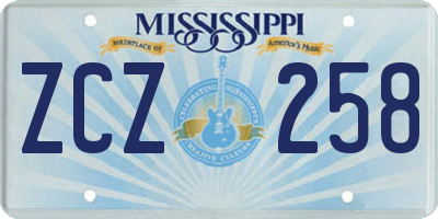 MS license plate ZCZ258