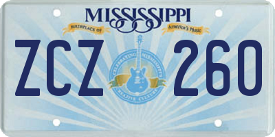 MS license plate ZCZ260