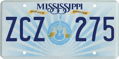 MS license plate ZCZ275