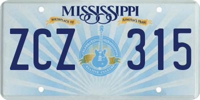 MS license plate ZCZ315