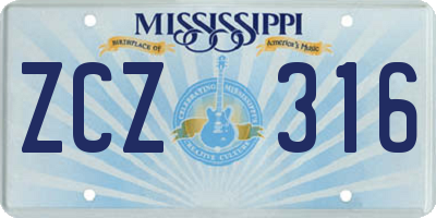 MS license plate ZCZ316
