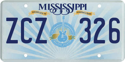 MS license plate ZCZ326