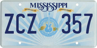 MS license plate ZCZ357