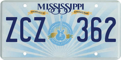 MS license plate ZCZ362