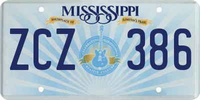 MS license plate ZCZ386