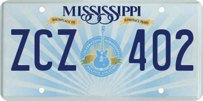MS license plate ZCZ402