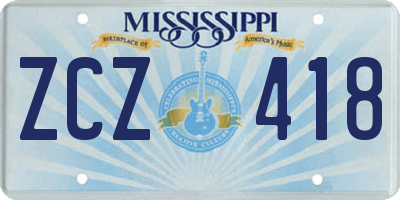 MS license plate ZCZ418