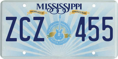 MS license plate ZCZ455
