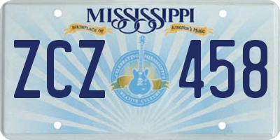 MS license plate ZCZ458