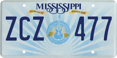 MS license plate ZCZ477
