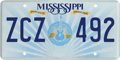 MS license plate ZCZ492