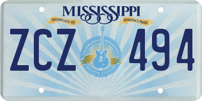 MS license plate ZCZ494