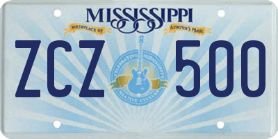 MS license plate ZCZ500