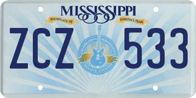 MS license plate ZCZ533
