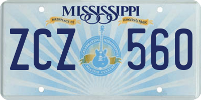 MS license plate ZCZ560