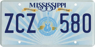 MS license plate ZCZ580